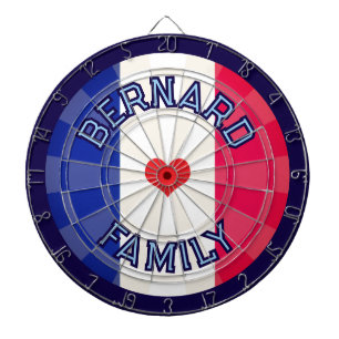 CUSTOM NAME Classic French Flag & Dark Navy Border Dartboard