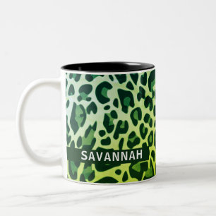 Custom Name Classic Leopard Print Design Savannah Two-Tone Coffee Mug