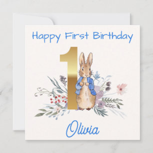 Custom Name Classic rabbit First Birthday Card