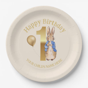Custom Name Classic Rabbit First Birthday Paper Plate