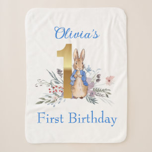 Custom Name Classic rabbit First Birthday Sherpa Blanket