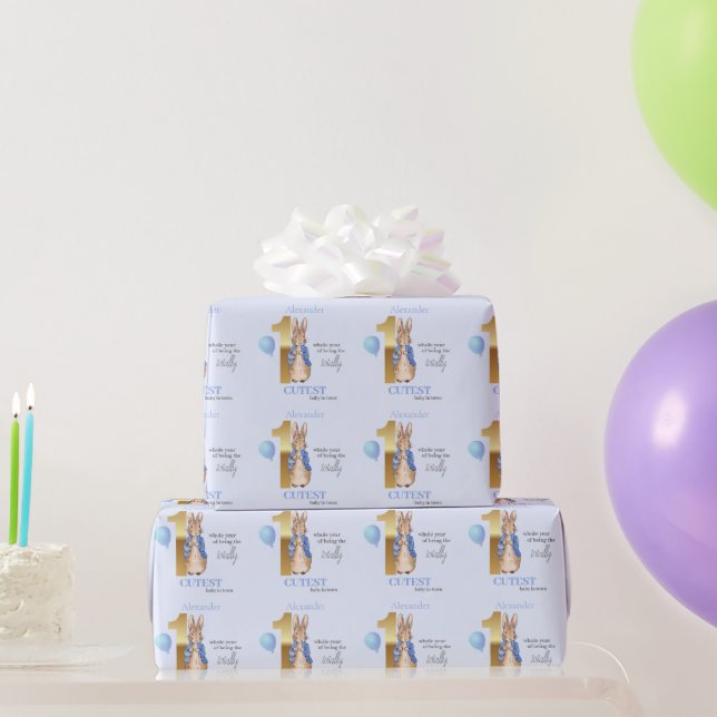 Custom Name Classic Rabbit First birthday Wrapping Paper (Party Gifts)