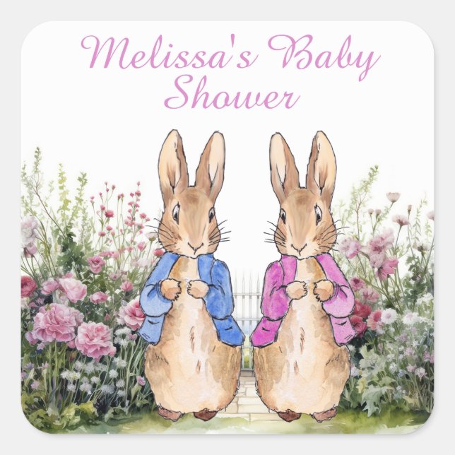 Custom name classic rabbit in blue square sticker (Front)