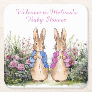Custom name classic rabbit square paper coaster