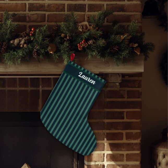 Custom Name - Classy Nostalgic Striped Large Christmas Stocking (Christmas Custom Name Stocking)