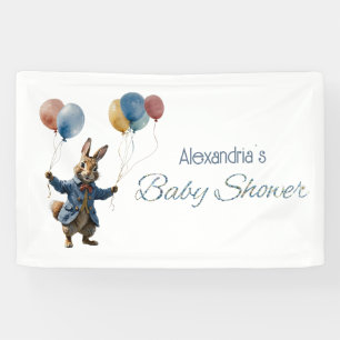 Custom Name Clever rabbit with balloons Banner