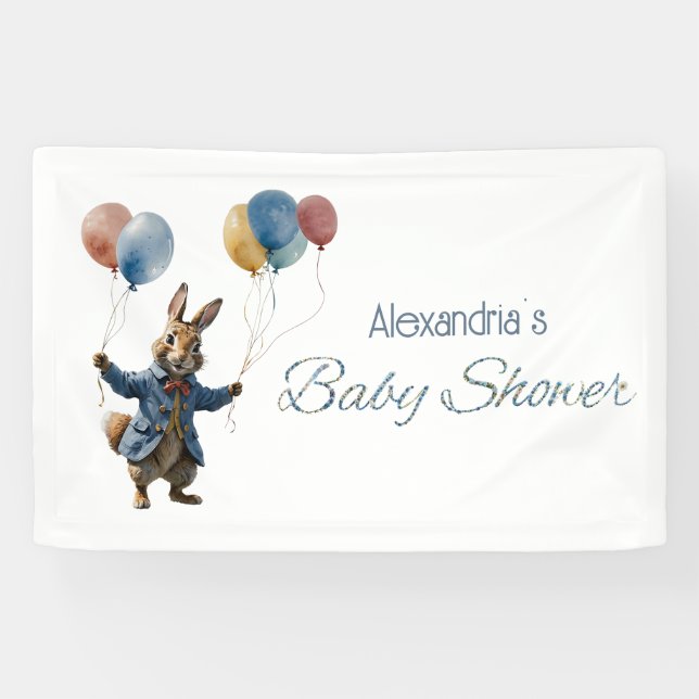 Custom Name Clever rabbit with balloons Banner (Horizontal)