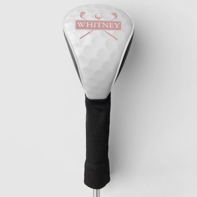 Custom Name Clubs And Ball Dusty Rose Golf Head Cover (Front)