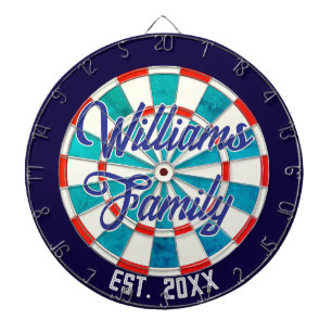 CUSTOM NAME Coastal Nautical Colours & Navy Border Dartboard