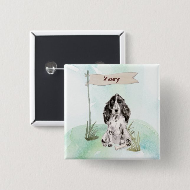 Custom Name Cocker Spaniel Pet Dog 15 Cm Square Badge (Front & Back)