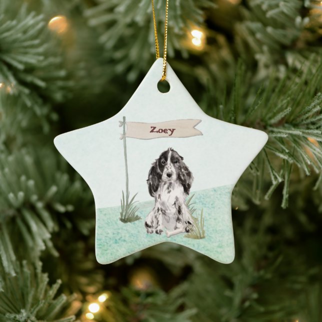 Custom Name Cocker Spaniel Pet Dog Ceramic Ornament (Tree)