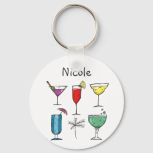 Custom Name Cocktail Alcohol Drinks Summer Fun Key Ring