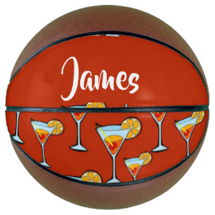 Custom name cocktail glasses on red basketball