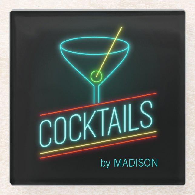 Custom name COCTAILS Glass Coaster (Front)