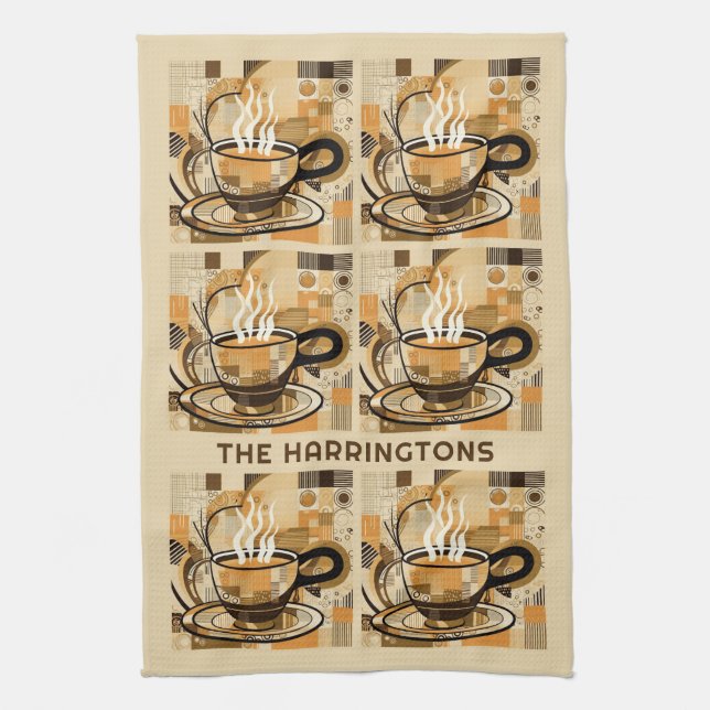 Custom Name Coffee Pattern Tea Towel (Vertical)