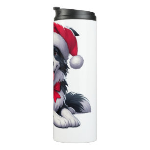 Custom name collie wearing Santa's hat Thermal Tumbler