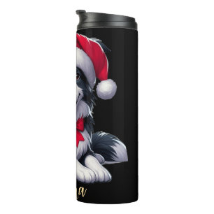 Custom name collie wearing Santa's hat  Thermal Tumbler