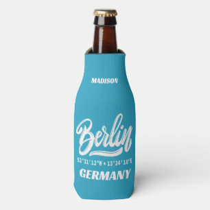 Custom Name & Color Berlin Germany Coordinates Bottle Cooler