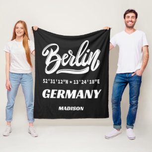 Custom Name & Color Berlin Germany Coordinates Fleece Blanket