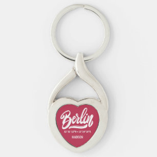 Custom Name & Color Berlin Germany Coordinates Key Ring