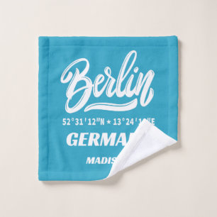 Custom Name & Color Berlin Germany Coordinates Wash Cloth