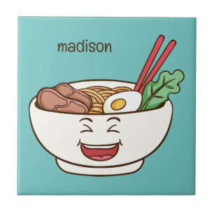 Custom Name & Color Cute Kawaii Noodles Ceramic Tile