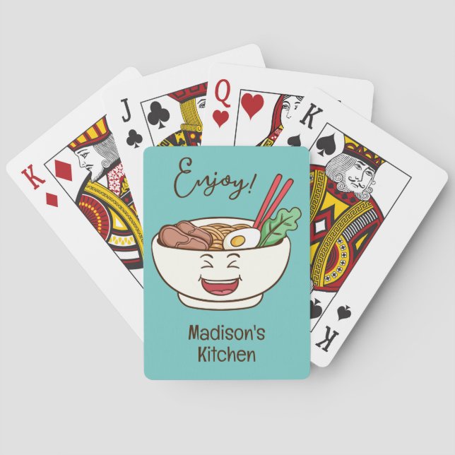 Custom Name & Color Cute Kawaii Noodles Playing Cards (Back)