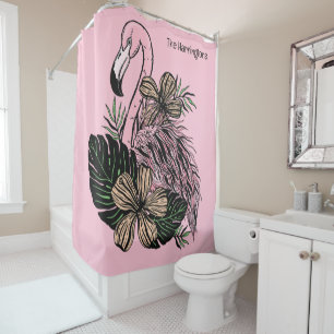 Custom Name & Color Pink Flamingo Shower Curtain