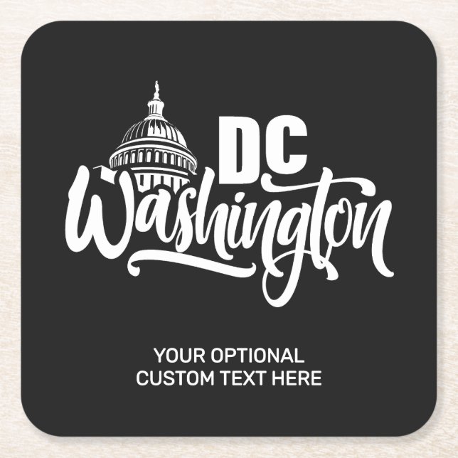 Custom Name & Color Washington DC Square Paper Coaster (Front)