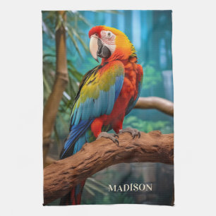 Custom Name Colorful Parrot Tea Towel
