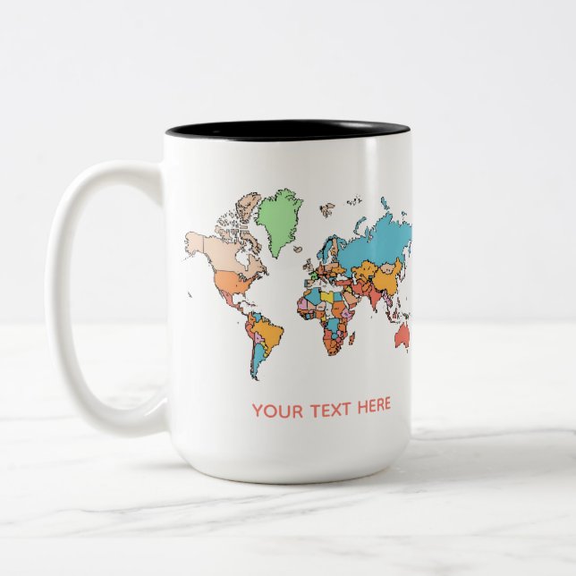 Custom Name Colorful World Map Travel Coffee Mug (Left)