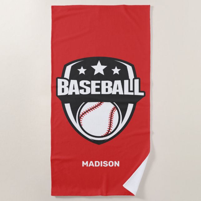 Custom Name & Colour Baseball Beach Towel (Front)