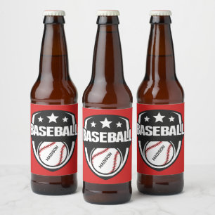 Custom Name & Colour Baseball Beer Bottle Label