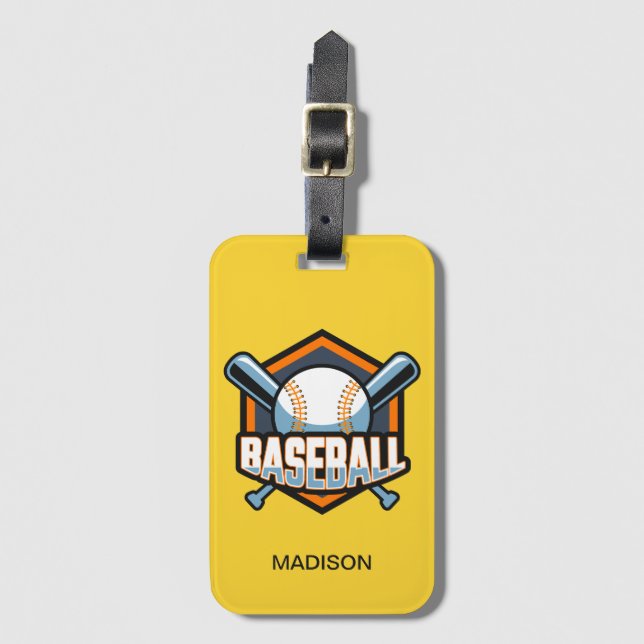 Custom Name & Colour Baseball Luggage Tag (Front Vertical)