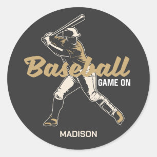 Custom Name & Colour Baseball Player Classic Round Sticker