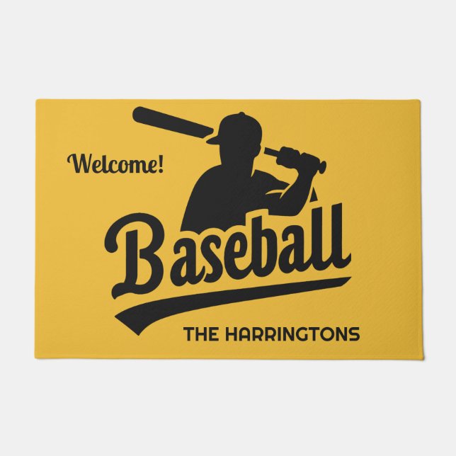 Custom Name & Colour Baseball Player Doormat (Front)