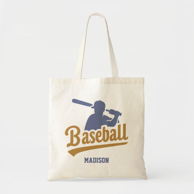 Custom Name & Colour Baseball Player Tote Bag (Front)