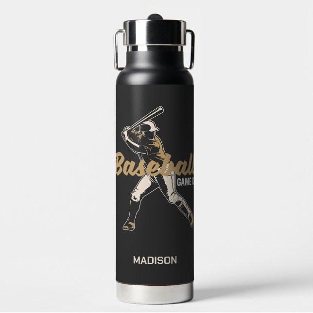 Custom Name & Colour Baseball Player Water Bottle (Front)