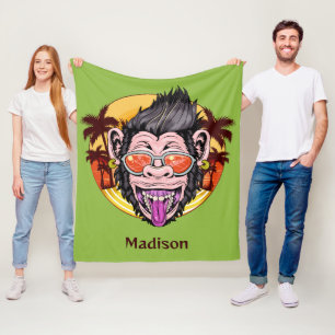 Custom name & colour Beach Monkey Fleece Blanket