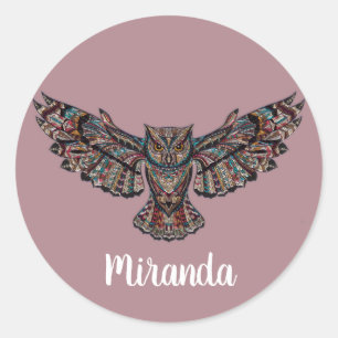 Custom Name/Colour Beautiful Colourful Owl Sticker