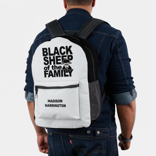 Custom name & colour "Black Sheep" Printed Backpack (Insitu (Model))