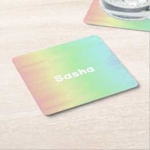 Custom name colour blend ombre square paper coaster