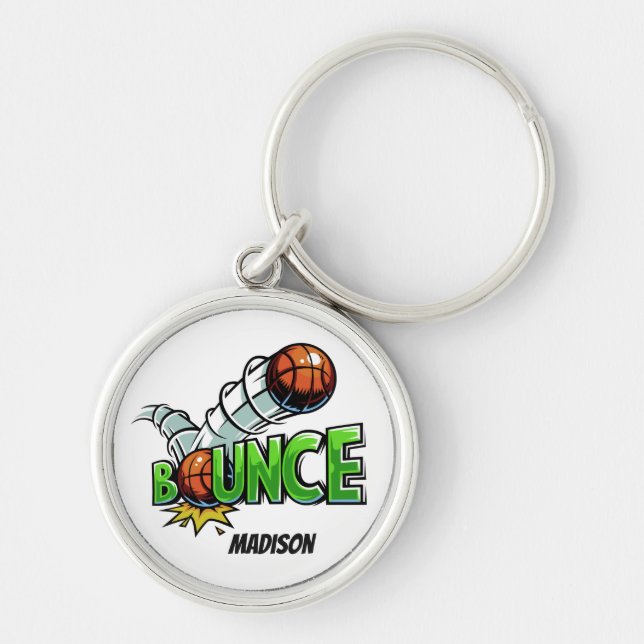 Custom name & colour BOUNCE Basketball key chains (Front)