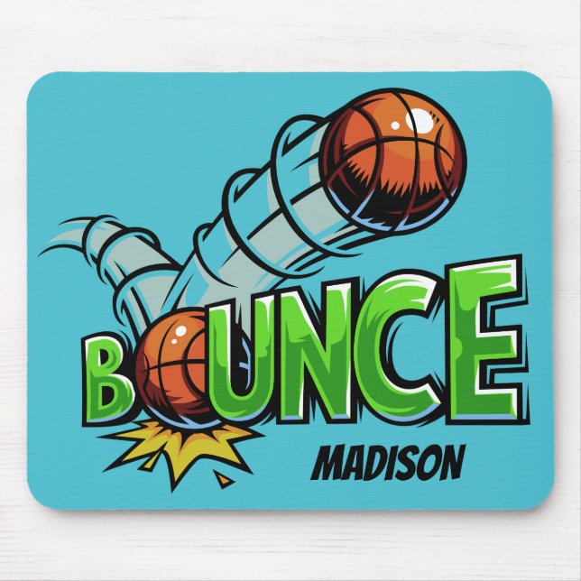 Custom name & colour “Bounce” Basketball mousepad (Front)