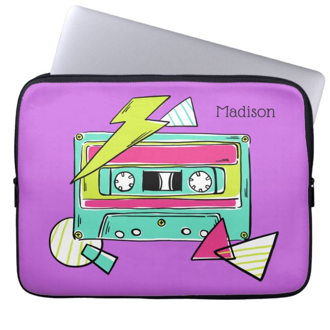 Custom name & colour Casette Tape laptop sleeves (Front)