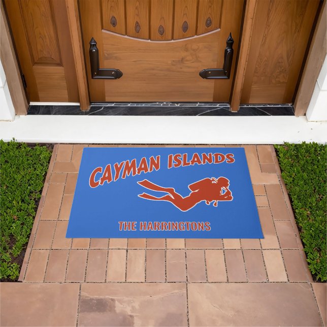 Custom Name & Colour Cayman Islands Scuba Diver Doormat (Outdoor)