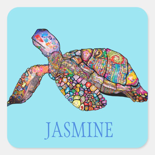 Custom Name/Colour Colourful Sea Turtle Sticker (Front)