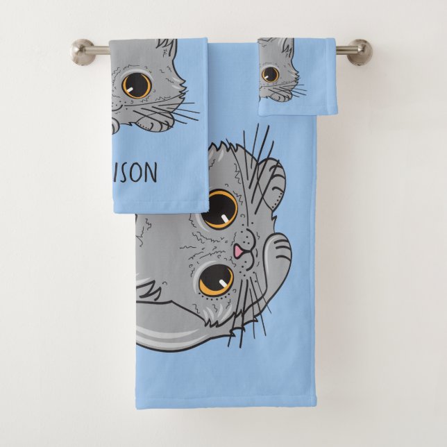 Custom name & colour Cute Kittens towel set (Insitu)