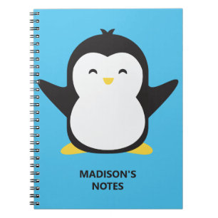 Custom name & colour cute penguin notebook