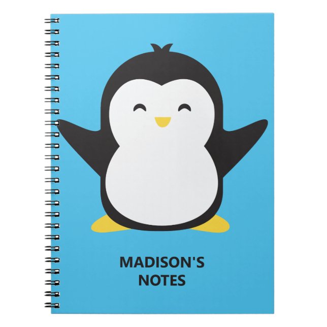 Custom name & colour cute penguin notebook (Front)